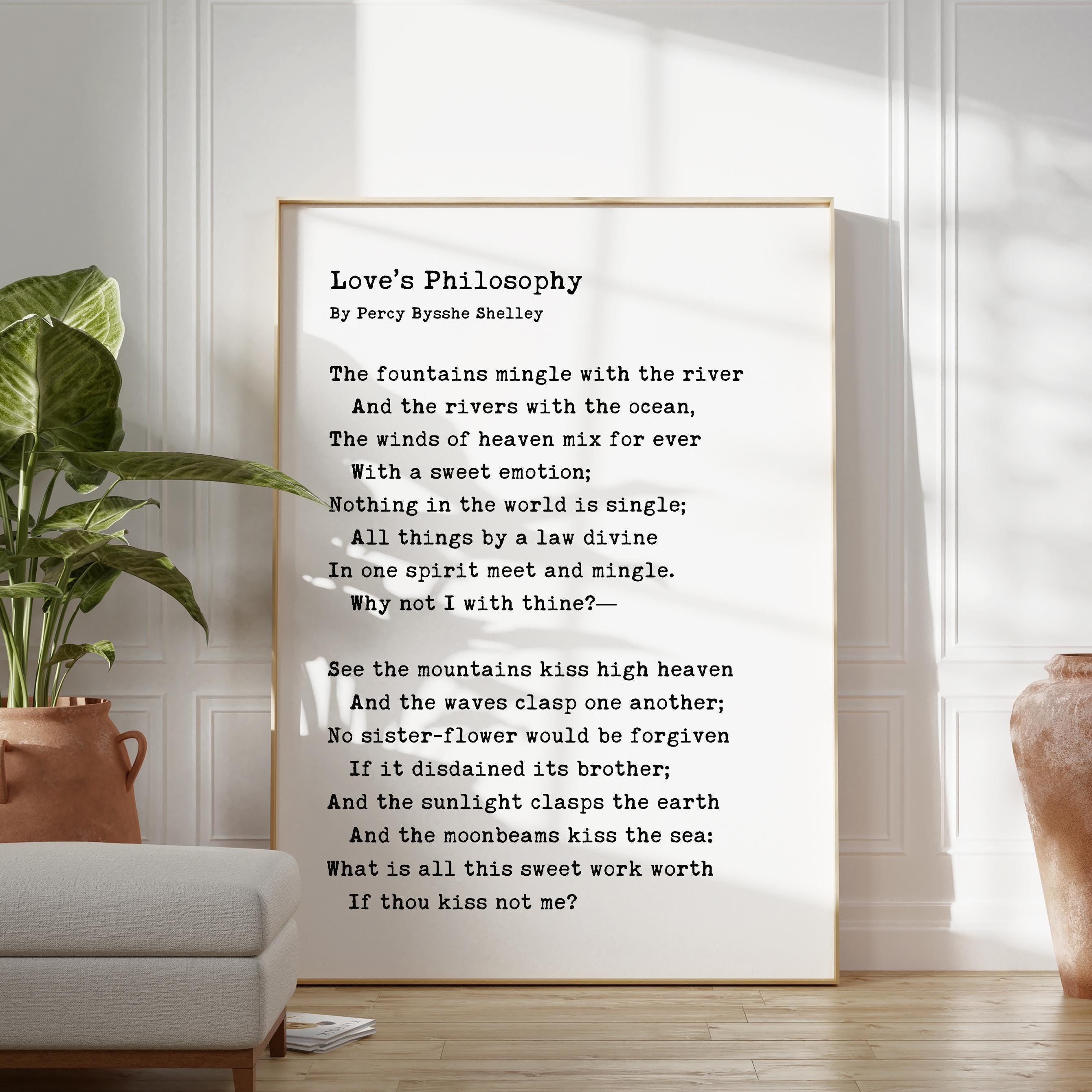 Love’s Philosophy Poem by Percy Bysshe Shelley,  Typography Art Print,  Love,  Romance (1819)