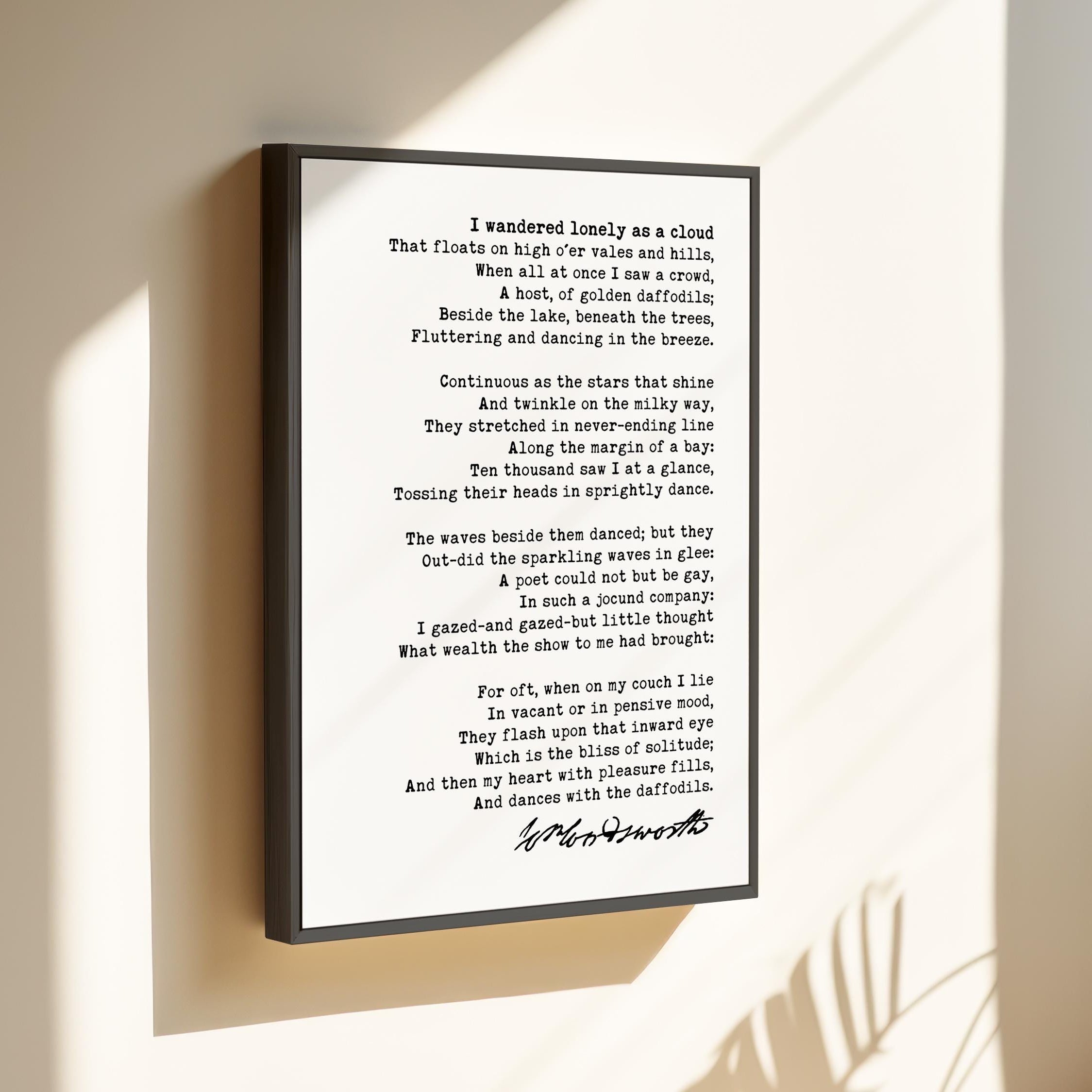 I Wandered Lonely as a Cloud Poem by William Wordsworth Framed Canvas Art (1804)