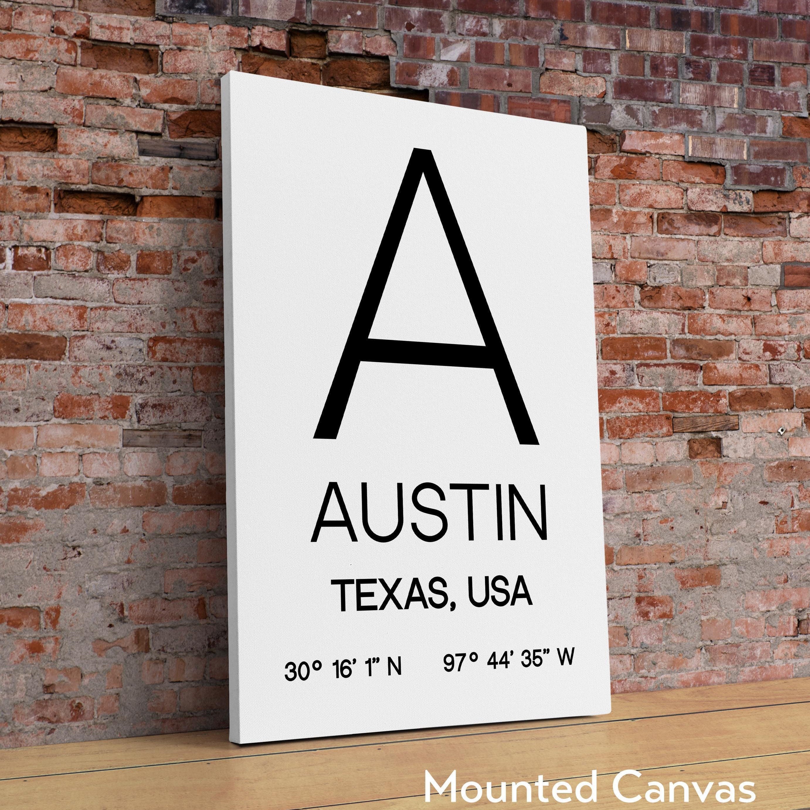 Austin, Texas with GPS Coordinates Typography Art Print