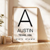 Austin, Texas with GPS Coordinates Typography Art Print