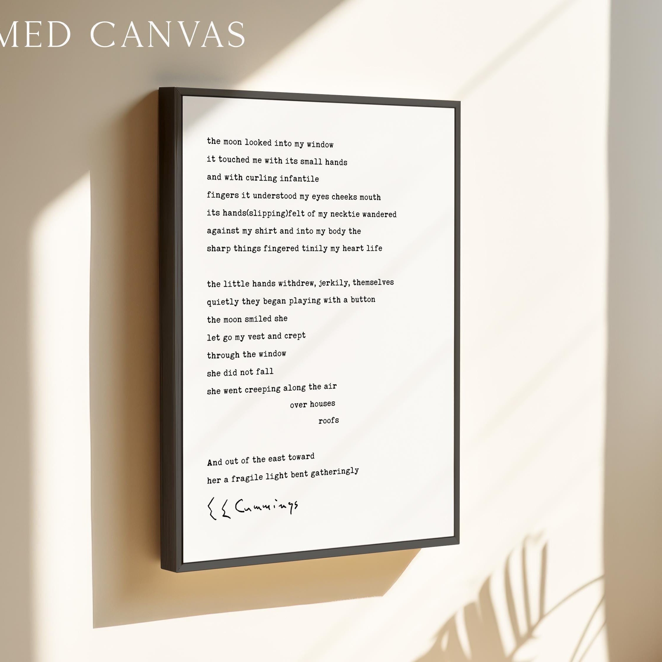 E E Cummings The Moon Looked Into My Window Print, Poetry Wall Art, Literary Typography Decor