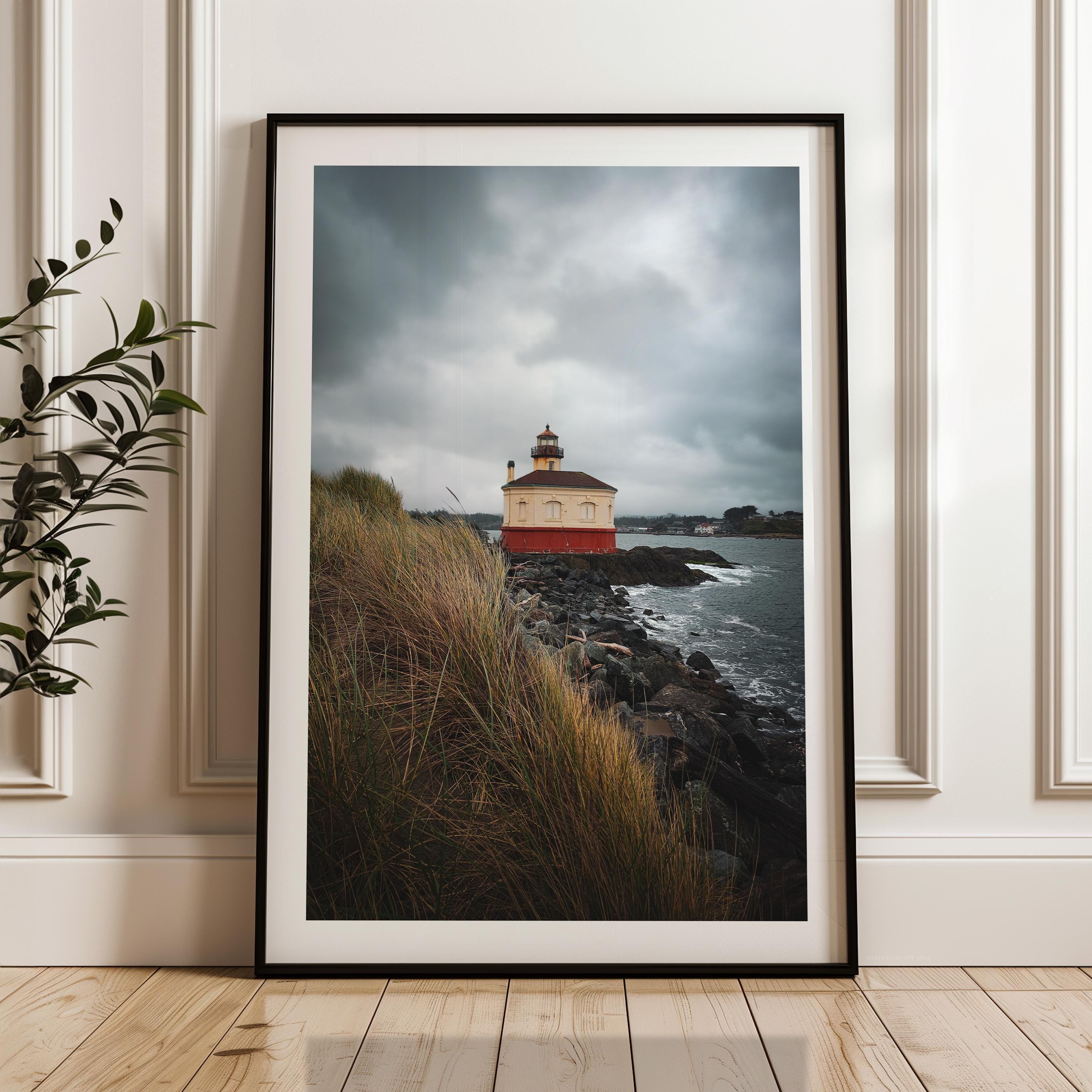 Coquille River Lighthouse Print in Bandon, Oregon,  Moody Coastal Photography by Jessie Dysart