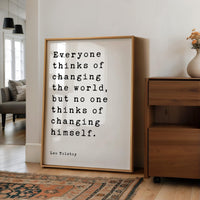 Leo Tolstoy Quote Print, Everyone Thinks Of Changing The World, Typography Wall Art, Literary Decor