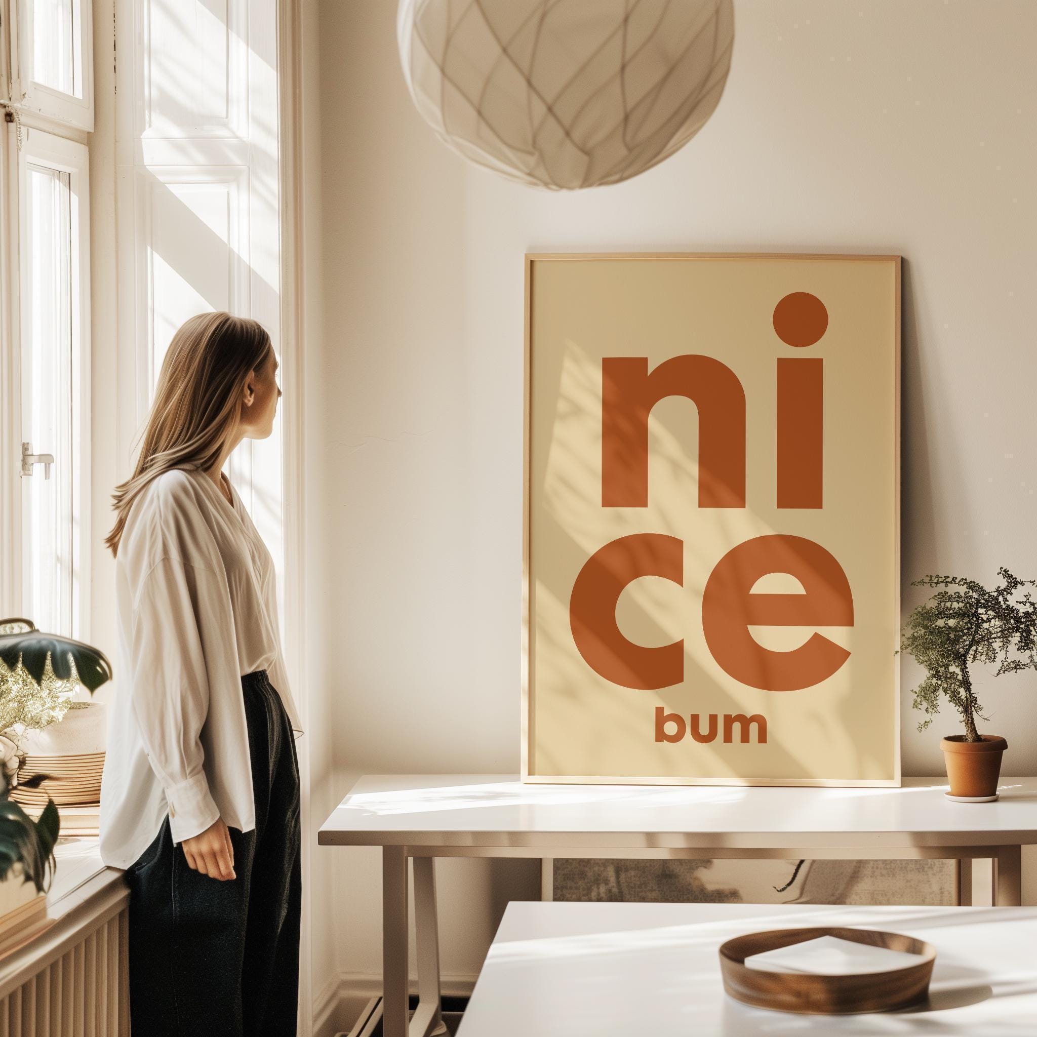 Nice Bum Typography Art Print,  Mid•Century Modern,  Bathroom Wall Art,  Funny,  Humor,  Gift Idea