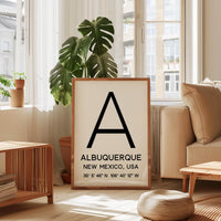 Albuquerque New Mexico Wall Art, GPS Coordinates Print, City Typography, Travel Decor