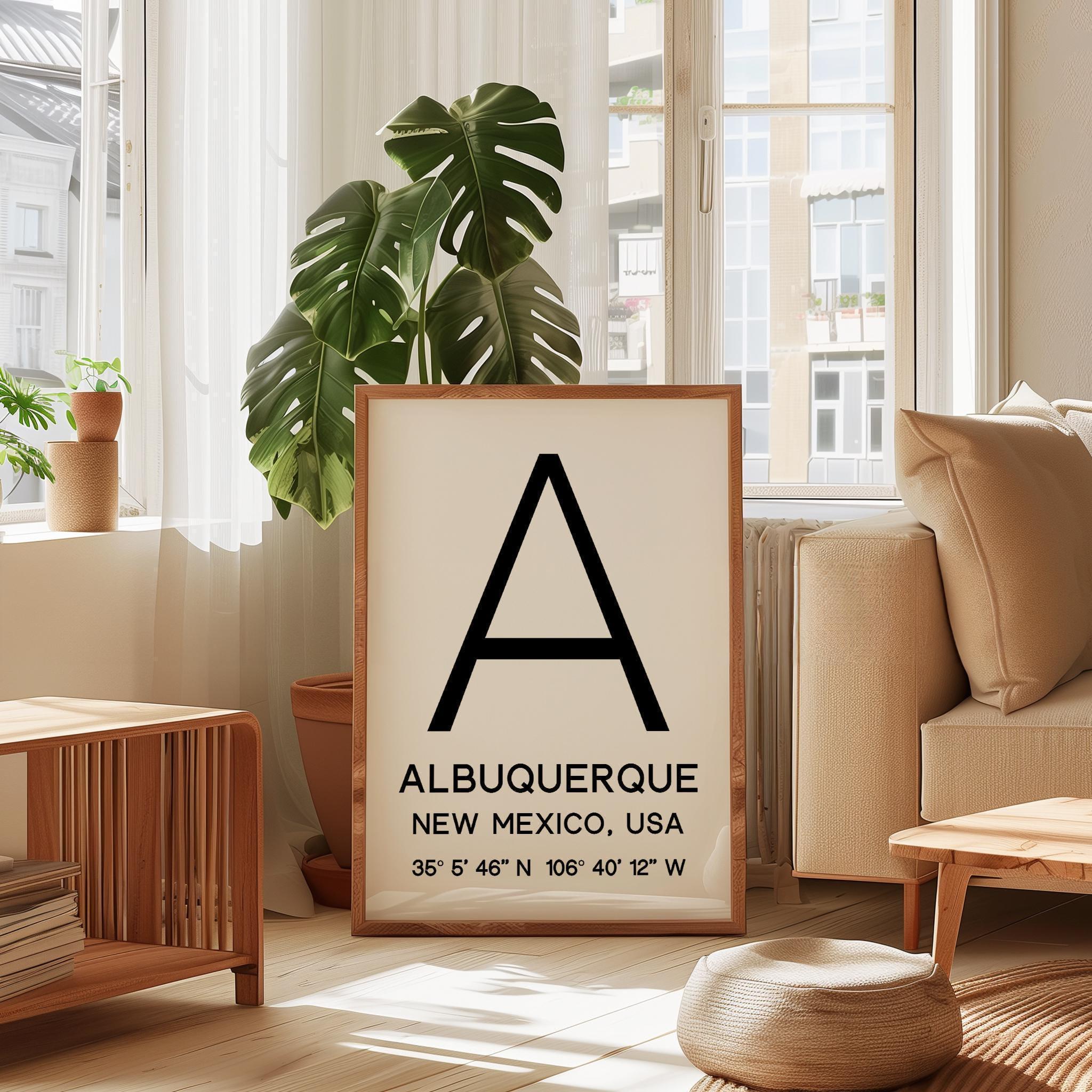 Albuquerque New Mexico Wall Art, GPS Coordinates Print, City Typography, Travel Decor