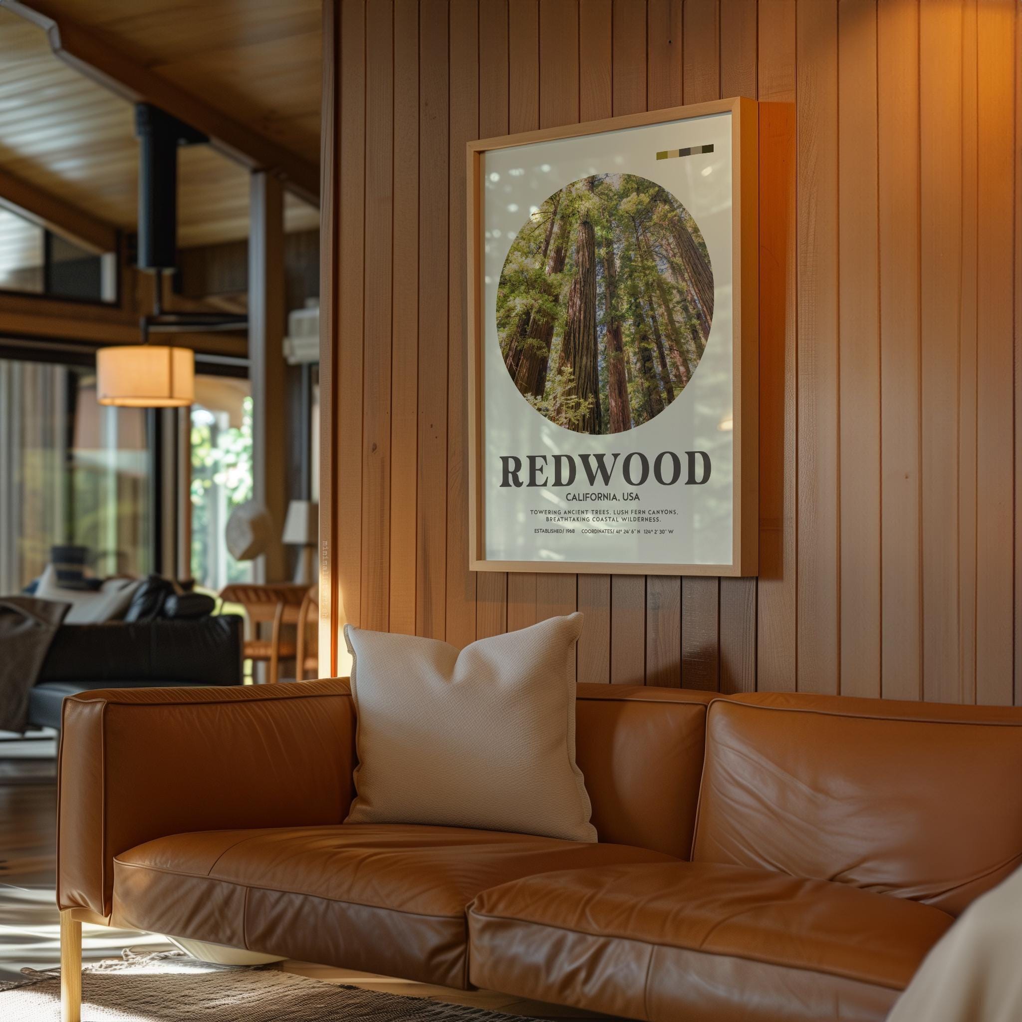 Redwood National Park Print, California Travel Art, Mid Century Modern Wall Decor