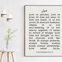 Love is Patient, Love is Kind. Love Never Fails,  1 Corinthians 13:4-8 Art Print / Religious Scripture, Wedding Gift Quote, Bible Verse