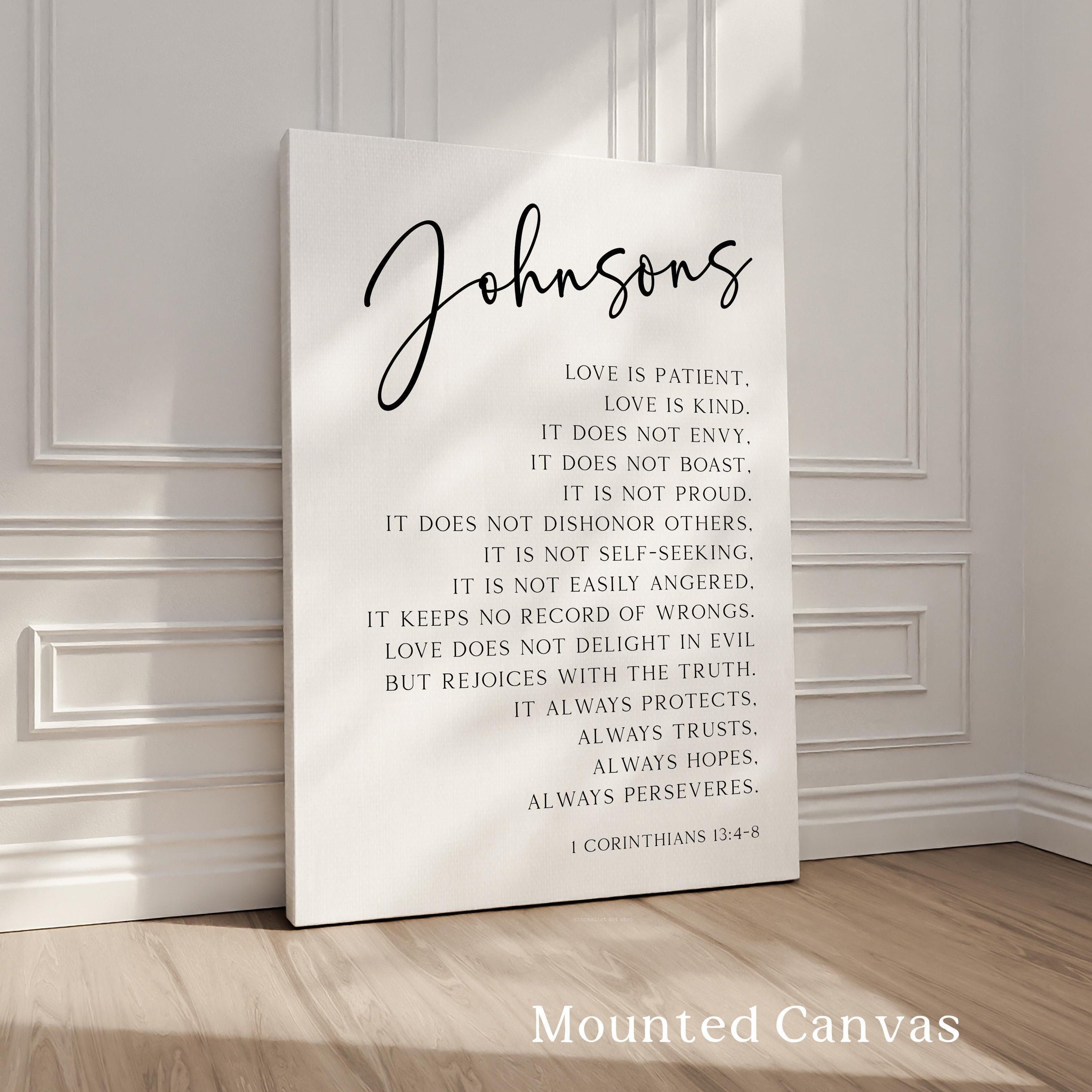 Personalized Family Name Scripture Print, Love Is Patient Kind, 1 Corinthians 13:4-8, Anniversary Gift