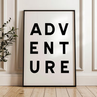 Adventure Typography Wall Art, Minimalist Black and White, Modern Travel Decor Print