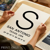 San Antonio, Texas Wall Art, GPS Coordinates Print, City Typography, Travel Decor