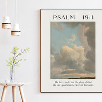 Psalm 19:1 The heavens declare the glory of God. Typography Art Print - Typography - Christian - Scripture - Cloud Study John Constable