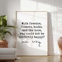 With freedom, flowers, books... Oscar Wilde Quote,  Typography Art Print