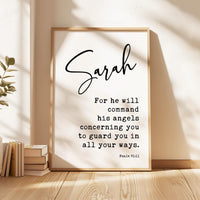 Psalm 91:11 For he will command his angels concerning you to guard you in all your ways. Personalized Typography Art Print