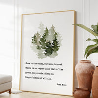 John Muir Quote,  Come to the woods, for here is rest. Art Print - Nature Lover - Environment - Outdoors - Hiking