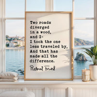 The Road Less Traveled Print, Robert Frost Quote, The Road Not Taken, Wall Art, Minimalist Decor