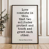 Love consists in this, that two solitudes protect and touch and greet each other.,  Rainer Maria Rilke Quote,  Typography Art Print