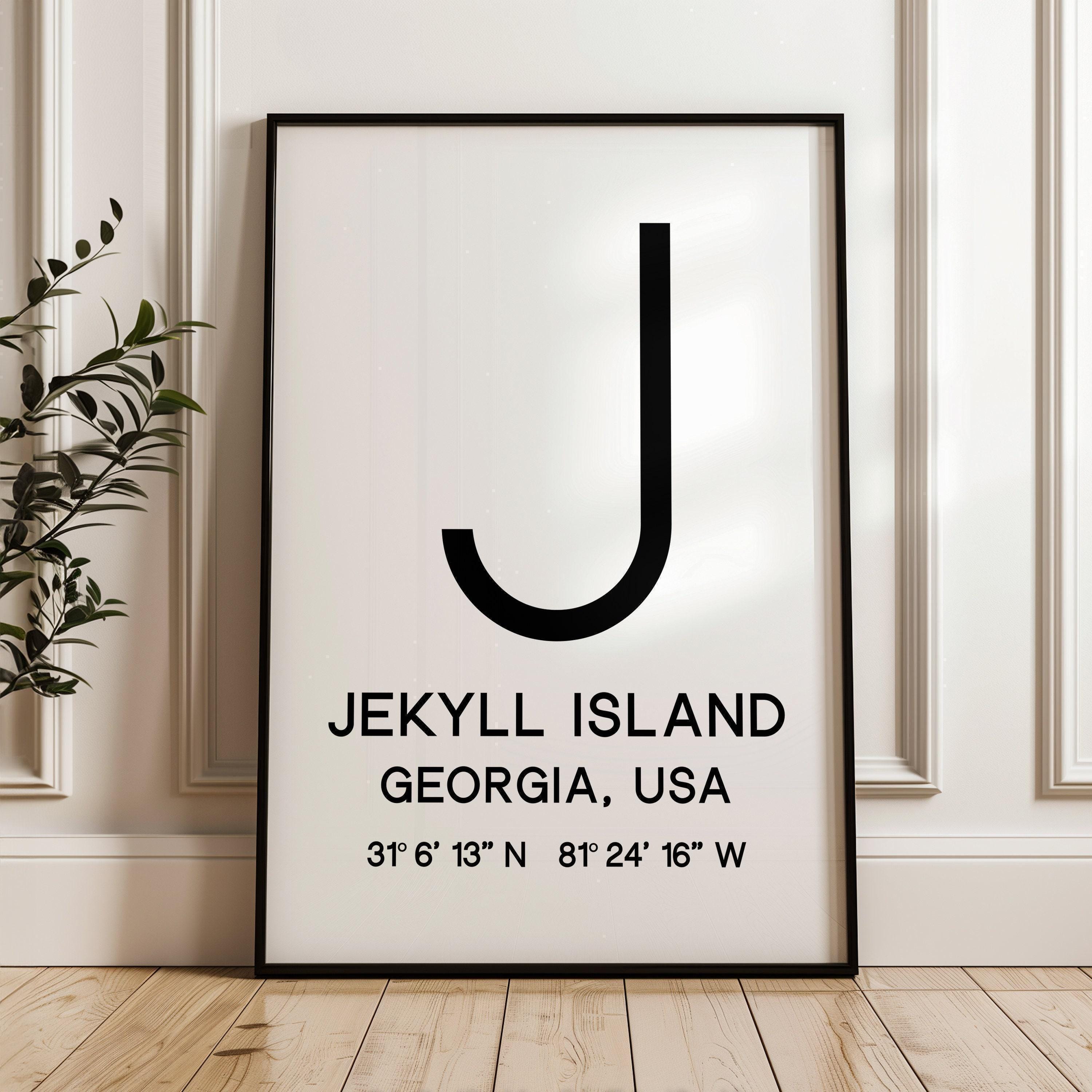 Jekyll Island, Georgia with GPS Coordinates Typography Minimalist Art Print