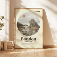 Bandon Oregon Mid Century Print, Oregon Coast Wall Art, Retro Travel Poster, PNW Decor