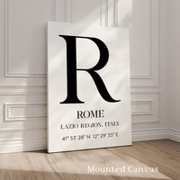 Rome, Italy with GPS Coordinates Minimalist Typography Art Print,  Lazio Region,  Travel,  Adventure