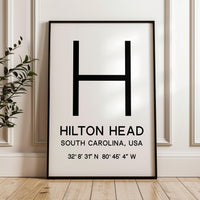 Hilton Head, South Carolina with GPS Coordinates Typography Minimalist Art Print