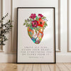Proverbs 4:23,  Above all else, guard your heart, for everything you do flows from it. Typography Art Print with Heart Flowers