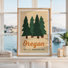 Oregon Pacific Wonderland Retro Art Print, Forest Trees, PNW Travel, Travel Gift Decor