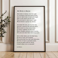 She Walks In Beauty,  Lord George Gordon Byron Poem,  Typography Art Print (1815)