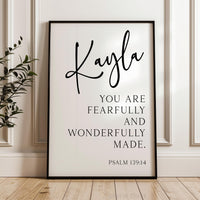 Psalm 139:14 You are fearfully and wonderfully made. Personalized with Name Typography Art Print
