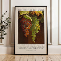 Fruit of the Spirit Bible Verse Wall Art,  Galatians 5:22–23,  Christian Typography Print with Grapes Painting