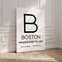Boston Massachusetts Typography Print, Coordinates Wall Art, Modern Decor, Travel Gift