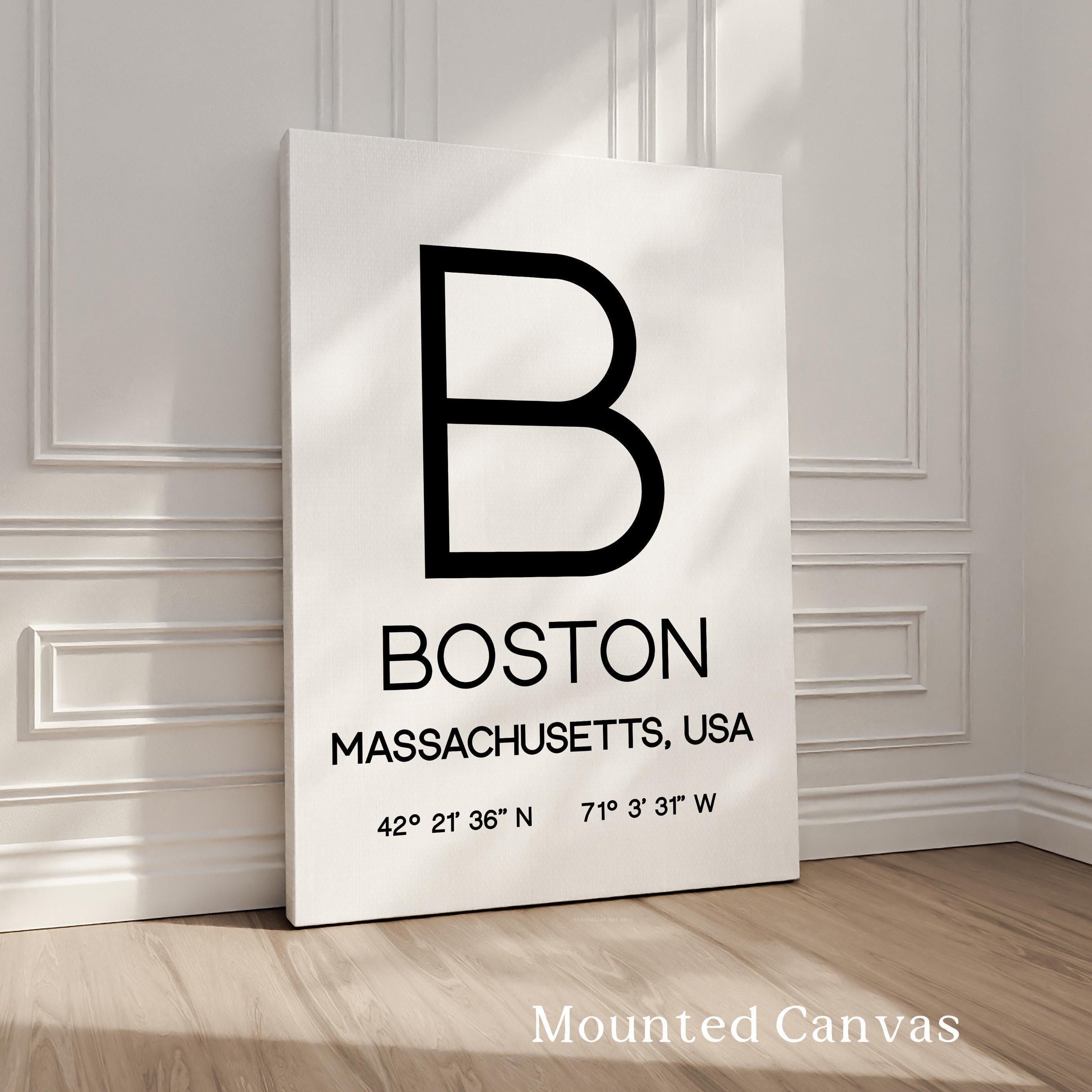 Boston Massachusetts Typography Print, Coordinates Wall Art, Modern Decor, Travel Gift