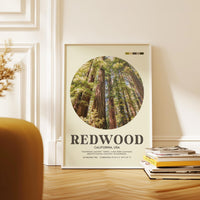 Redwood National Park Print, California Travel Art, Mid Century Modern Wall Decor