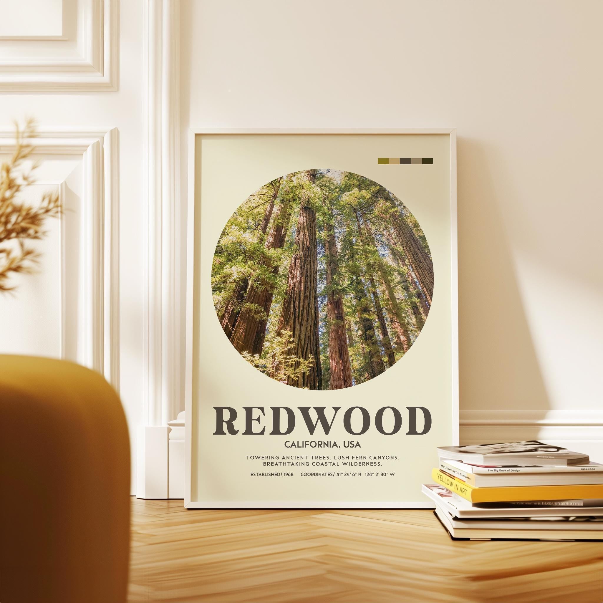 Redwood National Park Print, California Travel Art, Mid Century Modern Wall Decor
