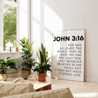 John 3:16, For God So Loved The World That He Gave His One and Only Son,  Bible Verse,  Scripture,  Typography Art Print