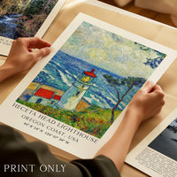 Heceta Head Lighthouse Wall Art: Oregon Coast Seascape,  Van Gogh Inspired