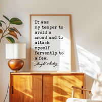 It Was My Temper To Avoid a Crowd • Mary Shelley Quote Wall Art • Introvert