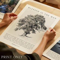 Blessed Is the Man Art Print,  Inspirational Jeremiah 17:7–8 Verse with Tree Illustration