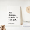 All disease starts in the gut. Hippocrates Quote. Low Profile Mounted Canvas Typography Art Print