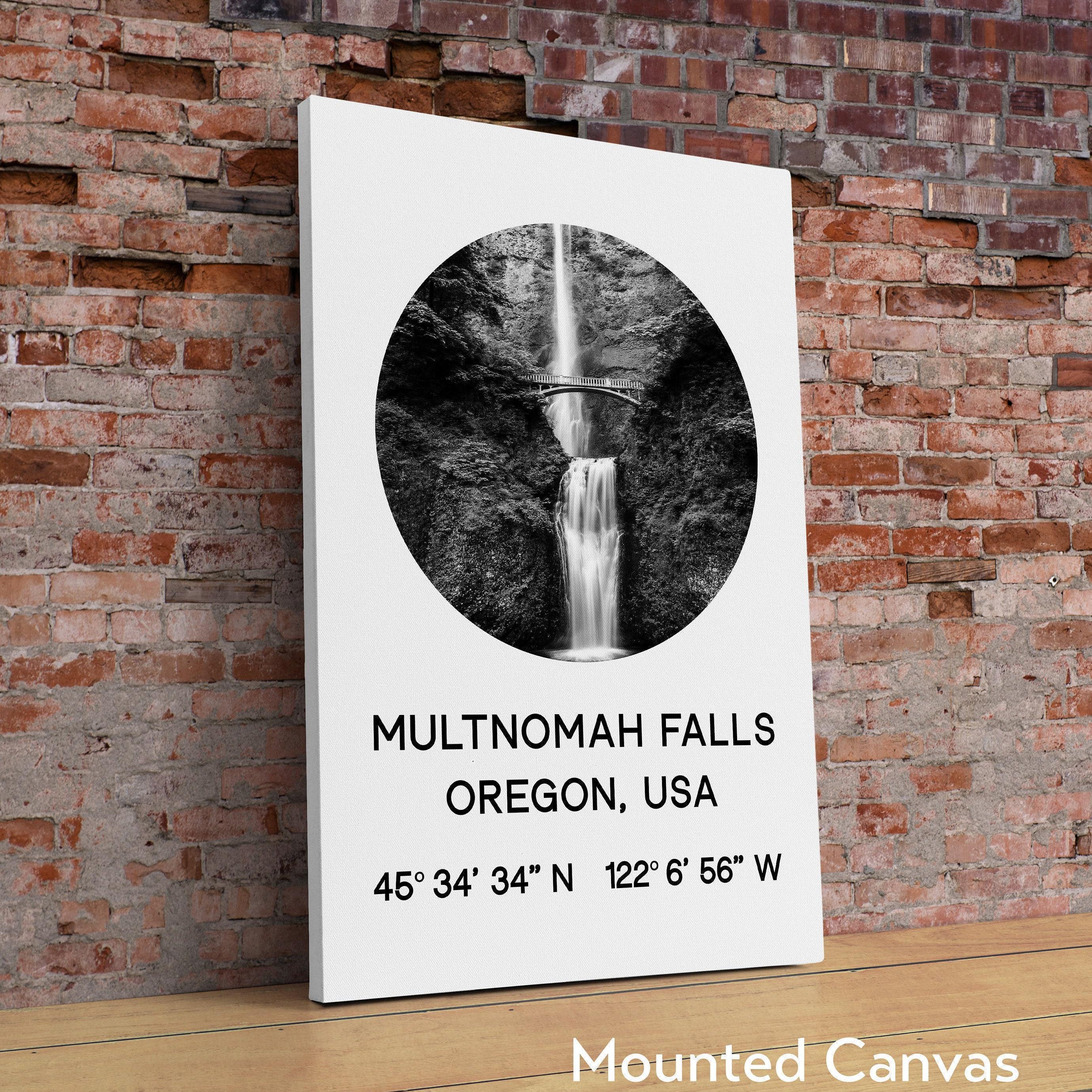 Multnomah Falls, Oregon with GPS Coordinates Art Print,  Travel - Explore - Hike - Nature