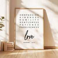 Christian Wall Art Colossians 3, Compassion Kindness Love Print, Scripture Art, Bible Verse Gift
