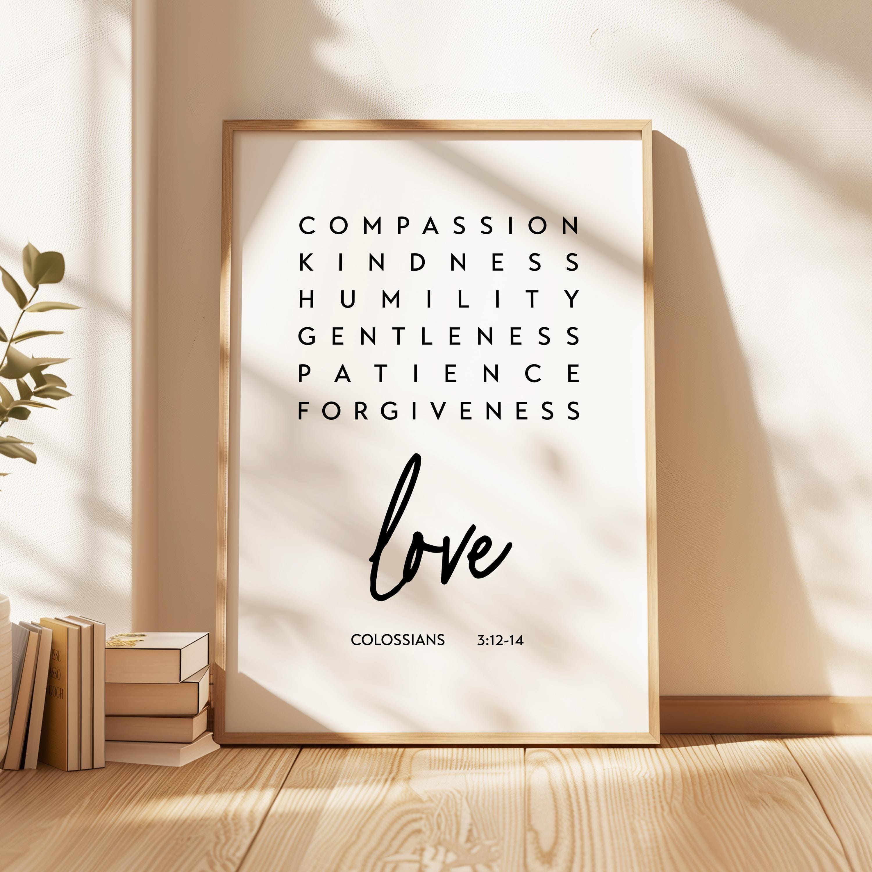 Christian Wall Art Colossians 3, Compassion Kindness Love Print, Scripture Art, Bible Verse Gift