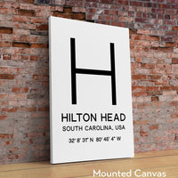 Hilton Head, South Carolina with GPS Coordinates Typography Minimalist Art Print