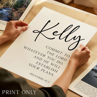 Commit to the Lord,  Proverbs 16:3,  Personalized Typography Art Print