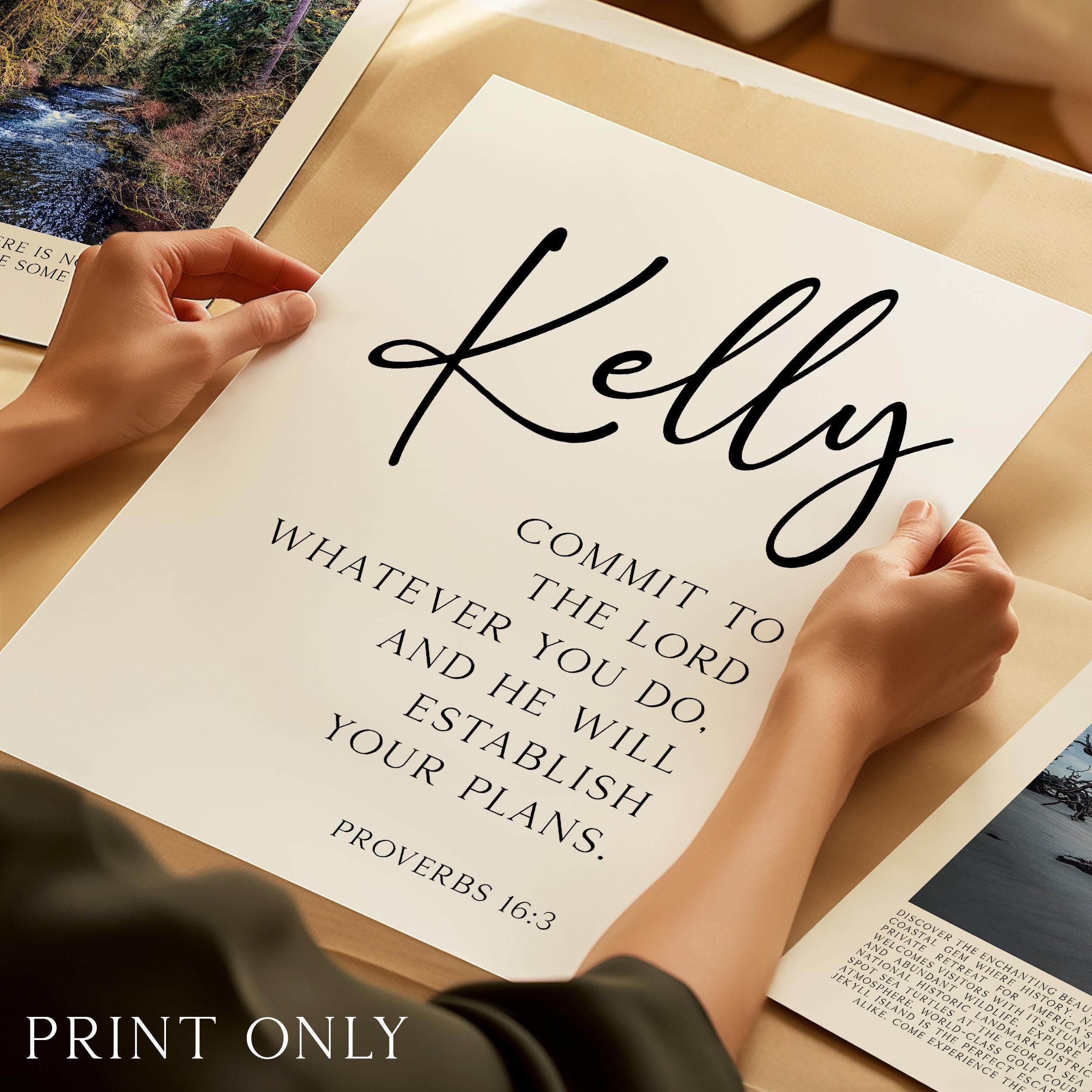 Commit to the Lord,  Proverbs 16:3,  Personalized Typography Art Print