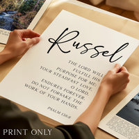 The Lord Will Fulfill His Purpose For Me,  Psalm 138:8,  Personalized Typography Art Print
