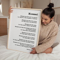 Beatitudes Print, Matthew 5:3-10 Scripture Typography Wall Art