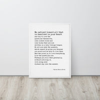 Rainer Maria Rilke Quote,  Be patient toward all that is unsolved in your heart ... Framed Canvas Art Print - Inspiration - Poetry