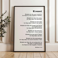 Beatitudes Print, Matthew 5:3-10 Scripture Typography Wall Art