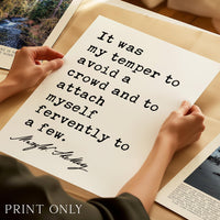 It Was My Temper To Avoid a Crowd • Mary Shelley Quote Wall Art • Introvert